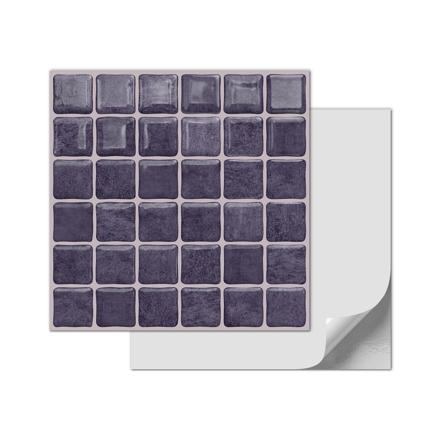Alwayspon 15x15cmx10Pcs 3D Mosaic Self Adhesive Wall Tile Sticker Transfers, Peel and Stick Adhesive Waterproof Splashback Stick on Tile Decals for Kitchen Bathroom Wall, Deep Purple โ image 1