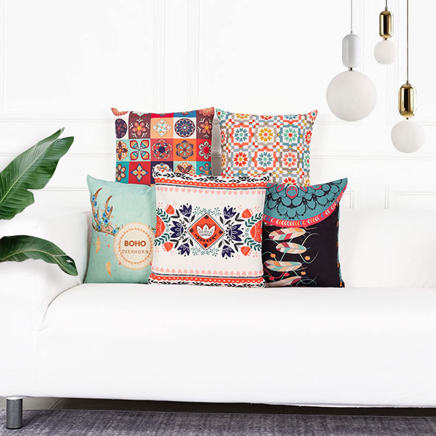 Juego de 2 Fundas Almohada Decorativas Estilo Chino, Seda, Bohemio, algodón y Lino, con diseño Mandala, cuadradas, for decoración del hogar(E,45 x 45 cm (Pack of 2))