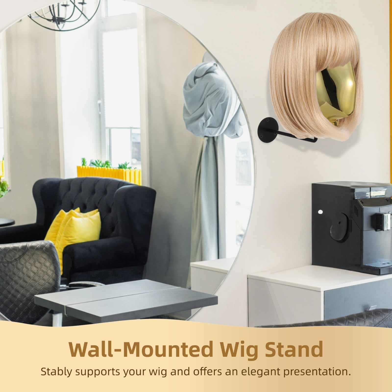 LUMINFLY Mannequin Head Display Rack For Wigs, Wall-Mounted Gold Chrome Holder For Hats & Glasses