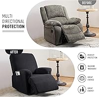 Vista 3 de KinCam Fundas para Reclinables, Fundas Elásticas para Sillas Reclinables, Fundas para Sofá Reclinable con Rayas Jacquard, Fundas Protectoras de Negro