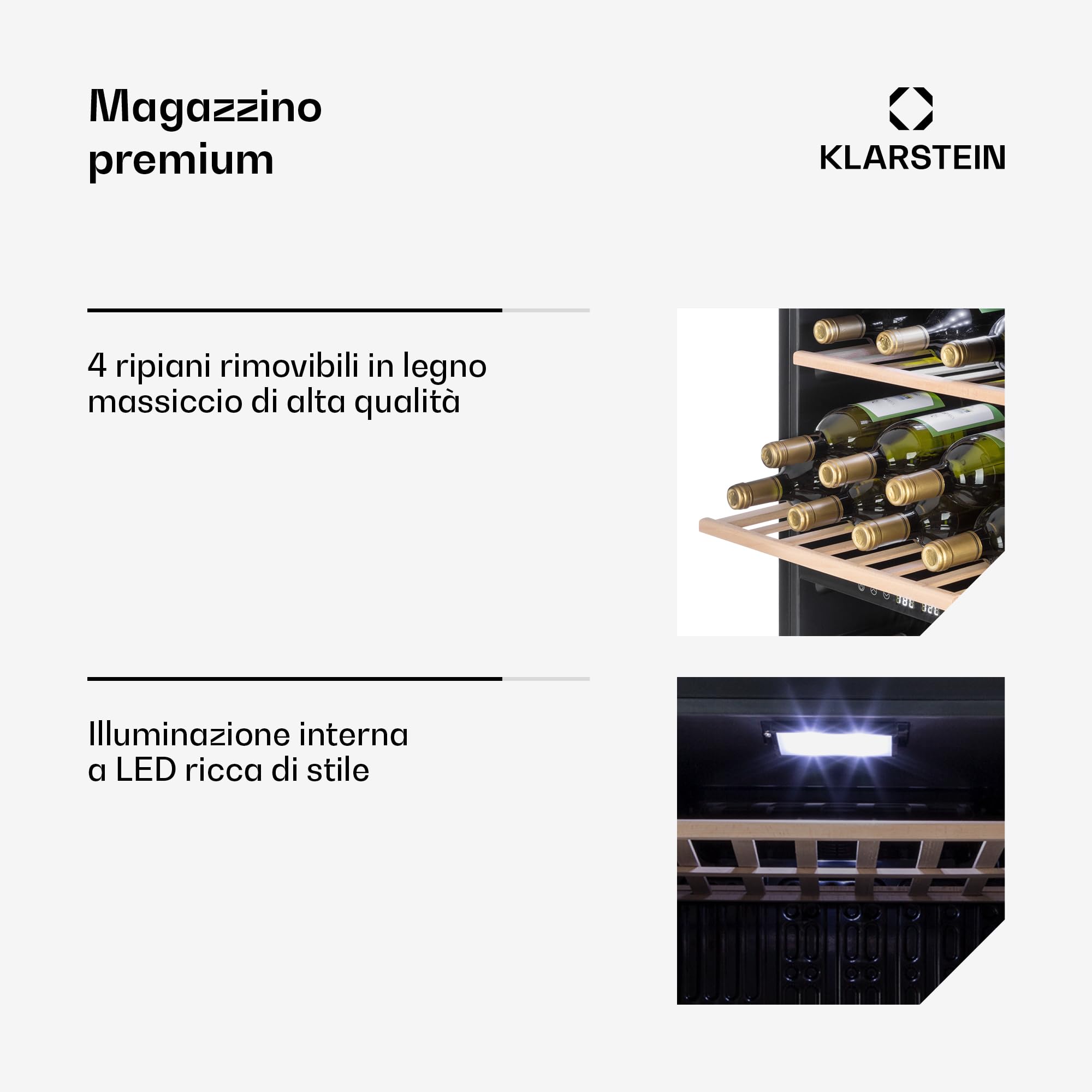 KLARSTEIN Cantinetta Vino, Cantinetta Vino Refrigerata a Zona Doppia per Interno/Esterni, Frigo Bar, Cantina Vino con Vetrina, Mini Bar con Protezione UV, Frigo Vino Touch, 5-18°C, 45 Bottiglie