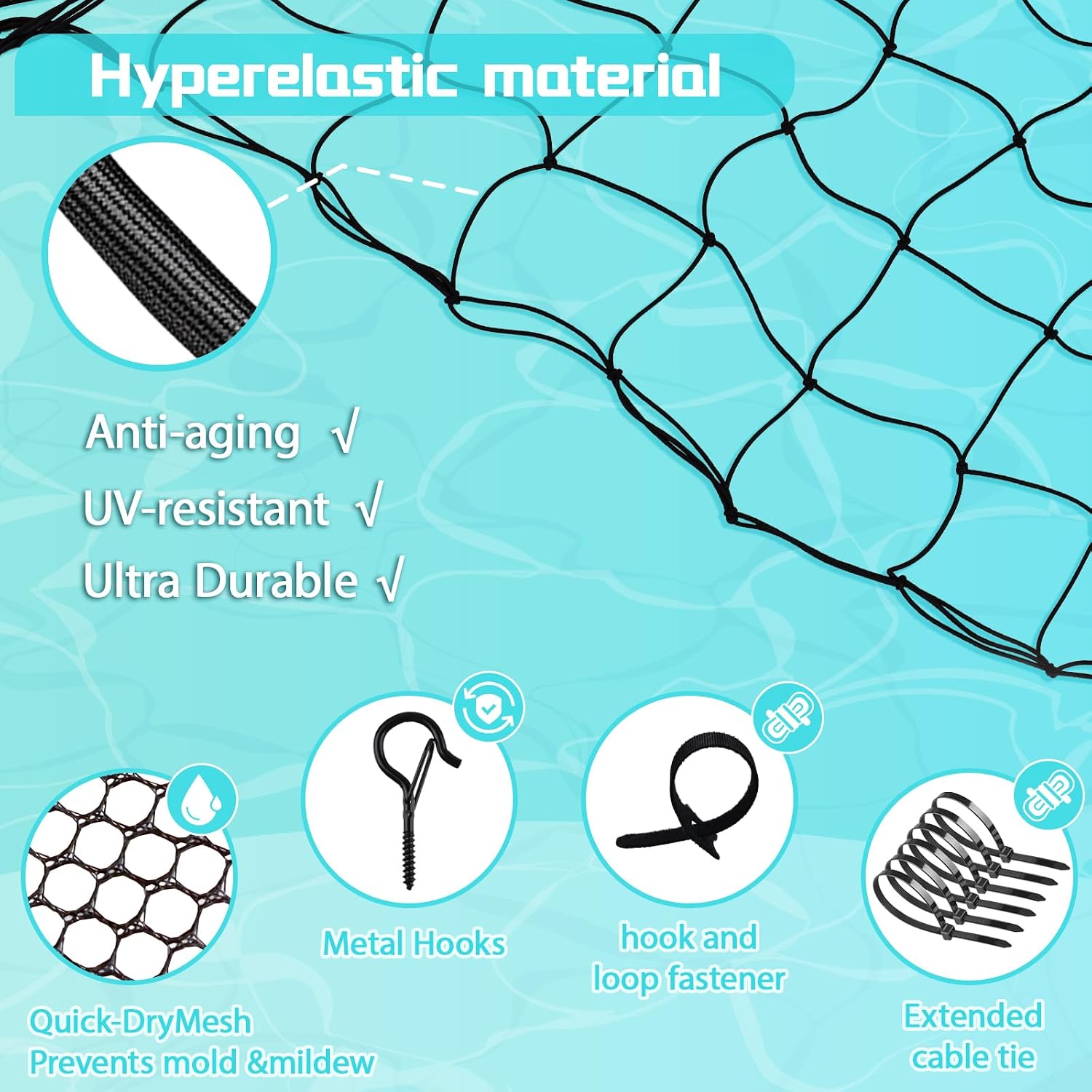 4PCS Extra Large Pool Float Storage Bag And Mesh Pool Noodles Storage Bags And Small Zipper Bags, 71" x 47" Hanging Elastic Mesh Pool Storage for Inflatable Rafts, Pool Noodles, Balls and Pool Toys