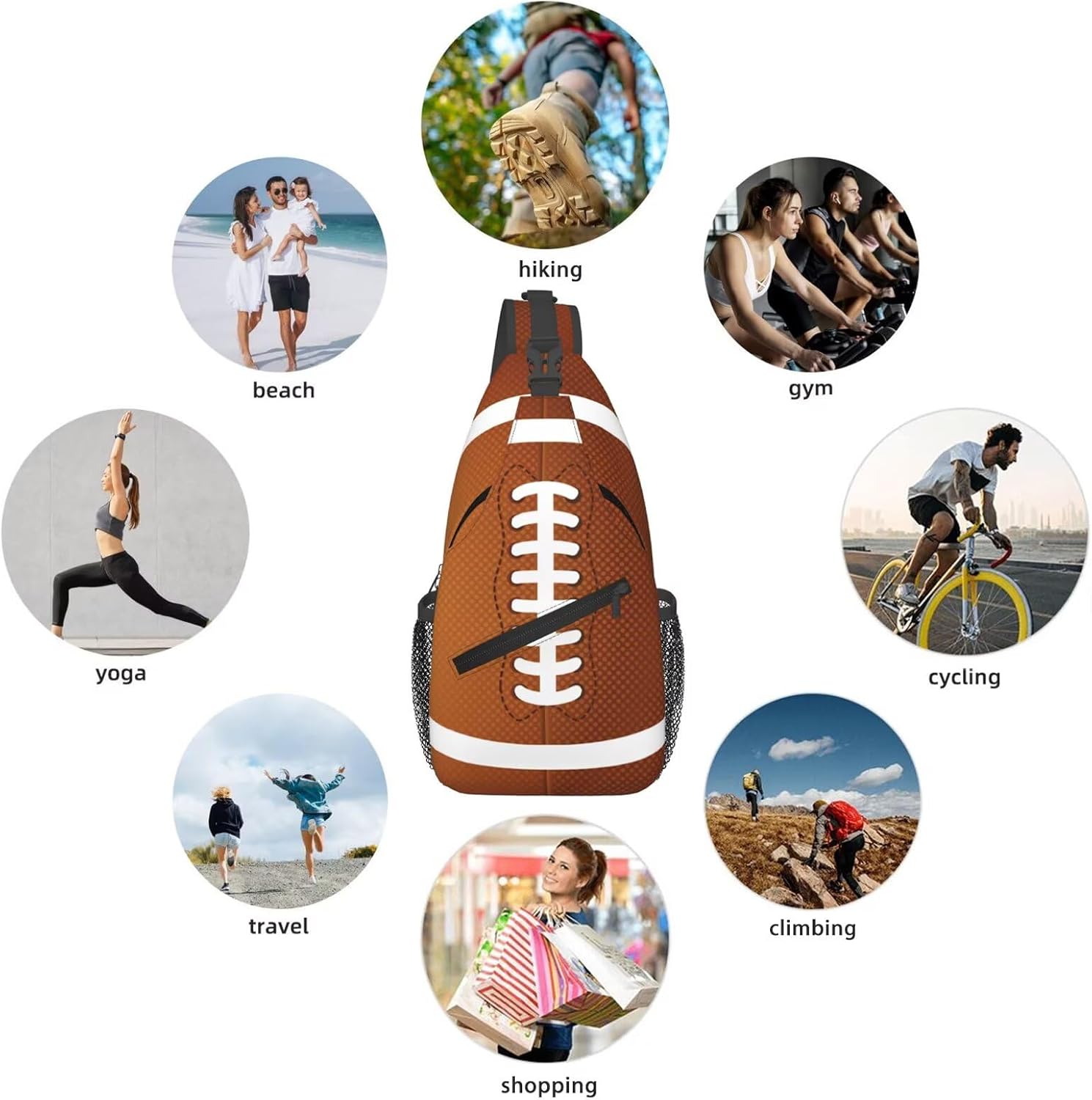 Football Print Crossbody Sling Bags for Women Men American Football Rugby Ball Pattern Travel Sling Backpack Casual Shoulder Bag Sports Ball Team Popular Art Gym Sports Hiking Daypack - Image 5