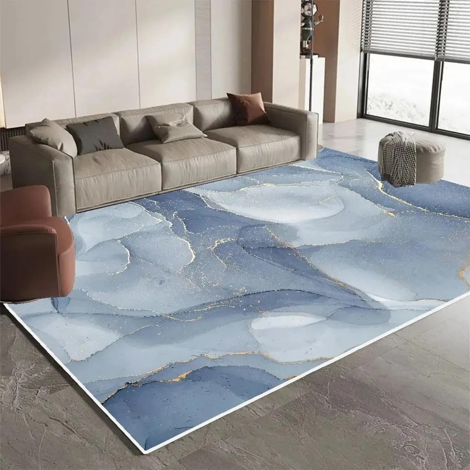 Tapis de salon abstrait effet marbre de luxe pour un intérieur chic moderne, 90x150cm