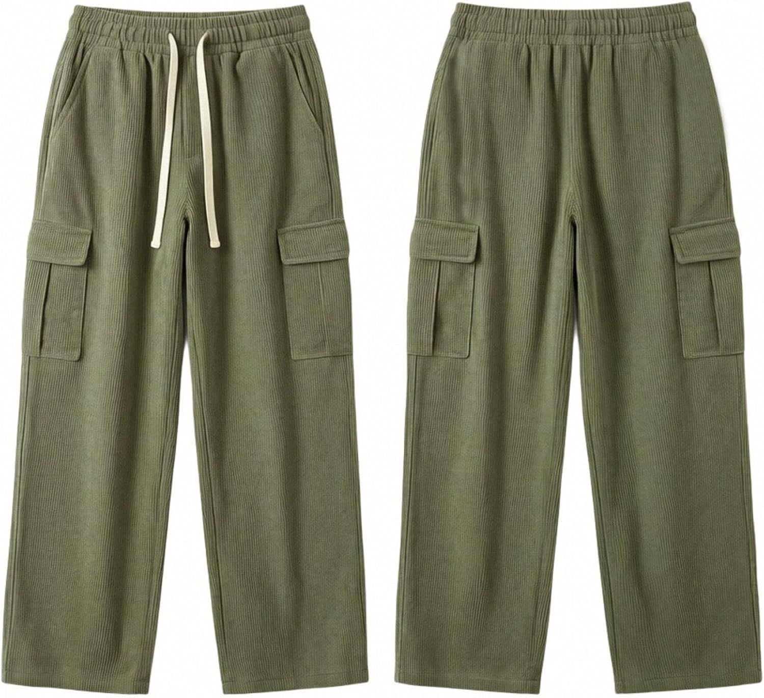 FZYLQY Womens Corduroy Cargo Pants Elastic Waist Drawstring Wide Leg Casual Trousers with Pockets Loose Lounge Travel Pants
