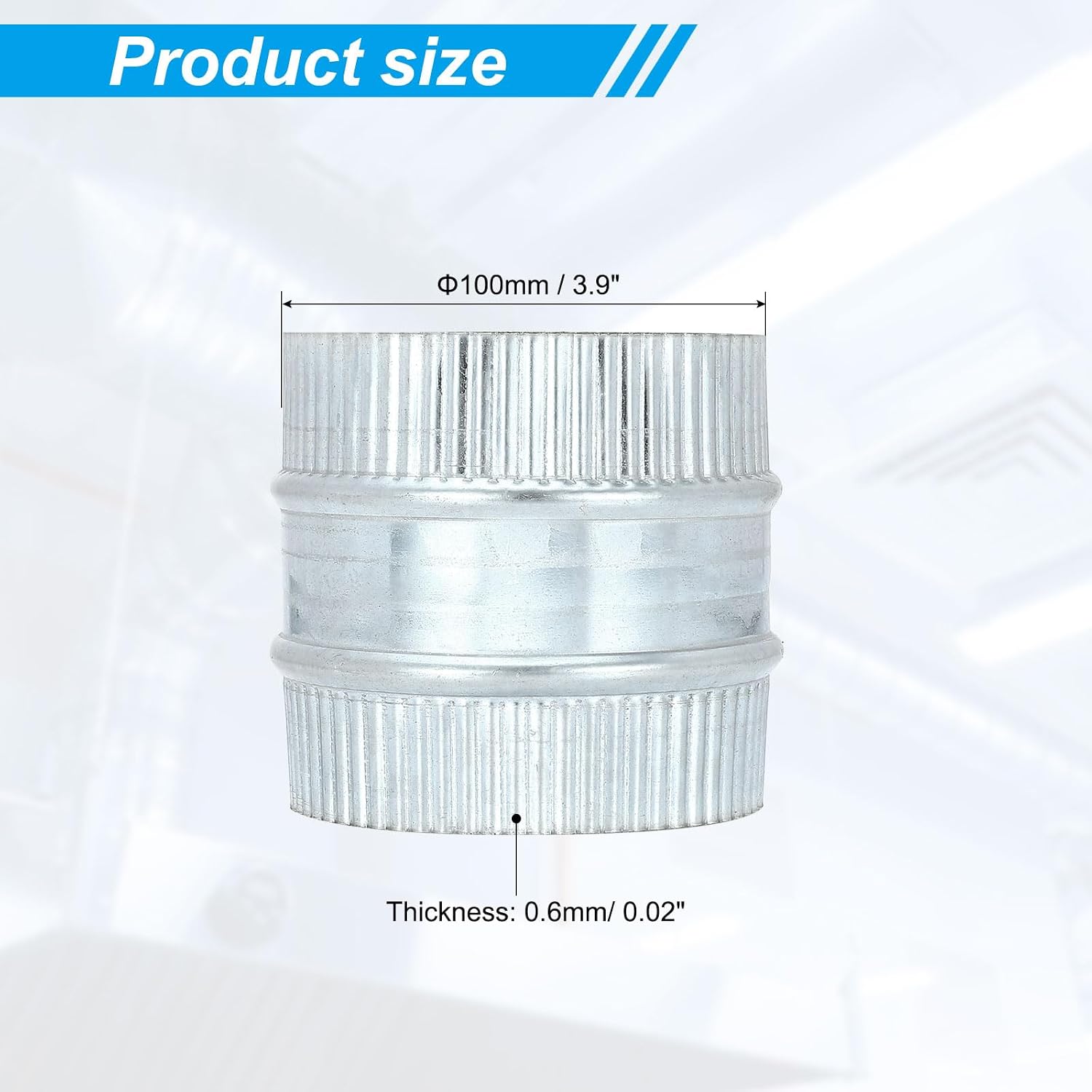 PATIKIL 4 Inch Duct Connector Coupling, Galvanized Steel Straight Dryer Vent Coupler Flexible Ducting Collar Connector Round Crimped Ventilation Duct Extension for HVAC System Pipe