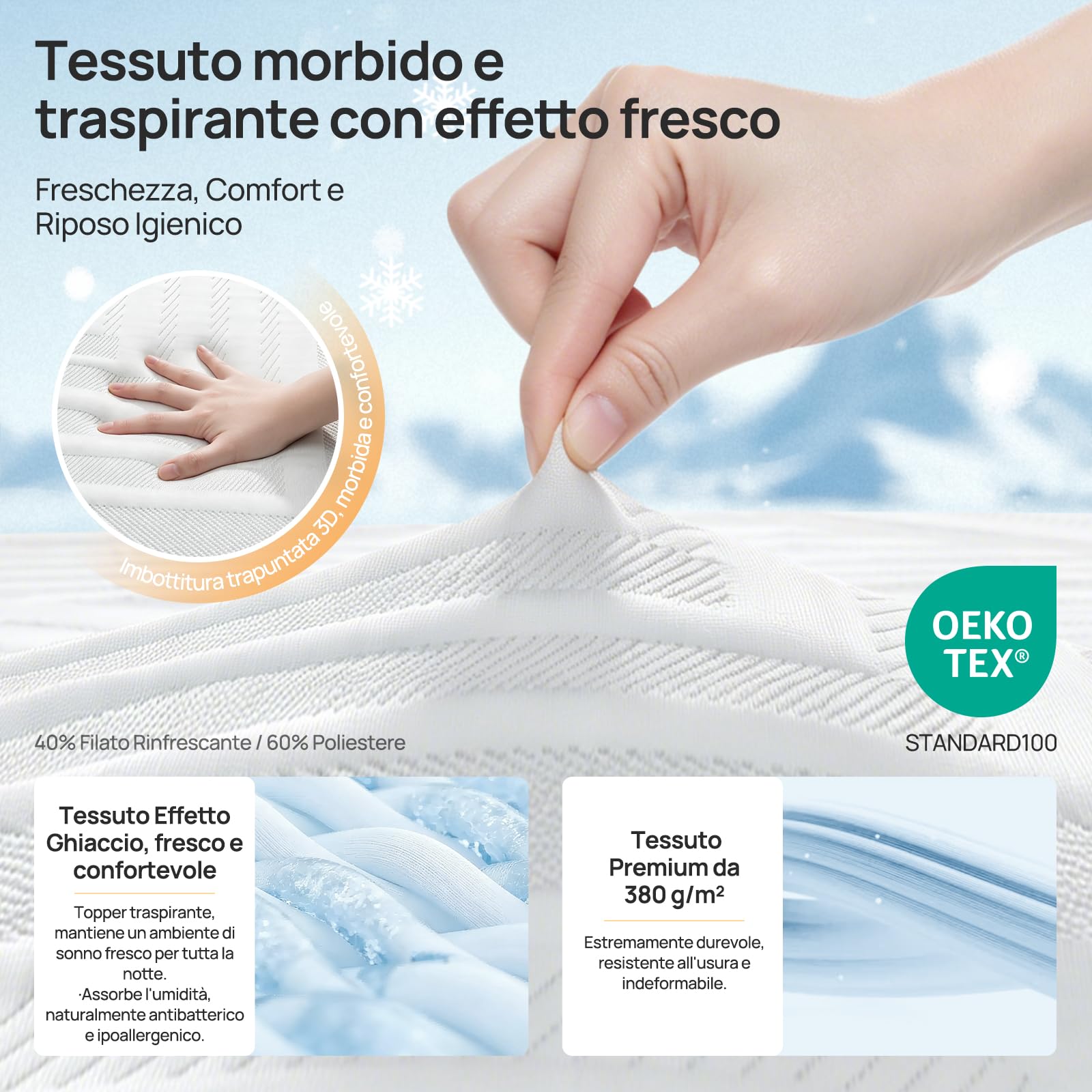 MULISOFT Topper matrimoniale 140x200 cm, H3/H4, 7,5 cm Memory Foam con Gel | Lavabile e Traspirante, Adatto a Letti Box, Divani Letto e Camper, OEKO-TEX® STANDARD 100
