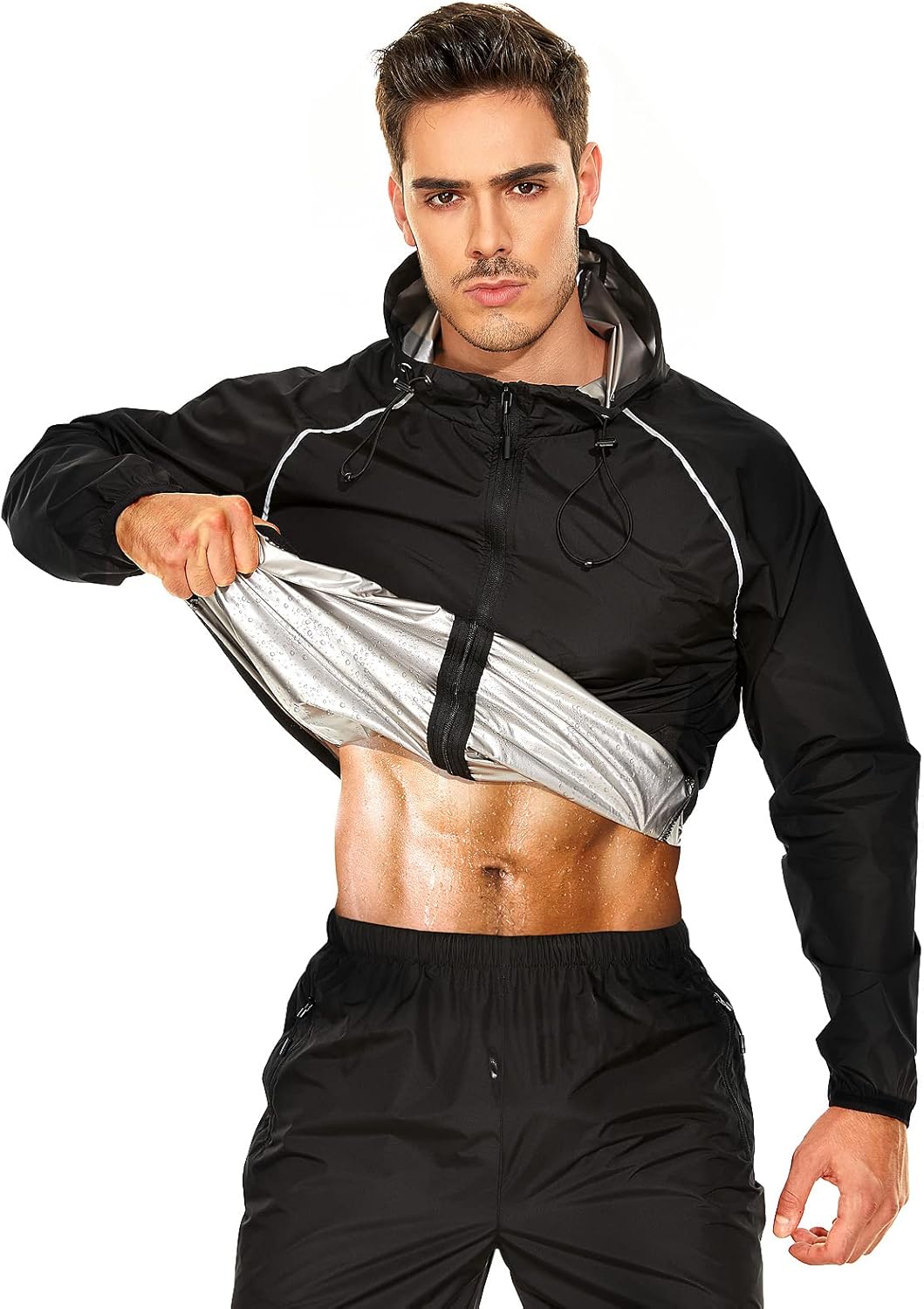 YYQ Sauna Suit for Men Sweat Sauna Jacket Gym Pants Boxing Exercise Workout Sauna Sweat Suits for Mens