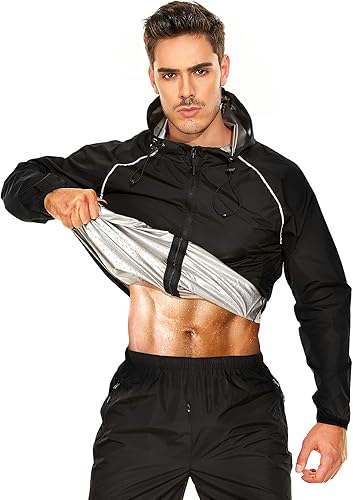 Miniatura 6 de YYQ Traje de sauna para hombre, chaqueta de sauna, pantalones de gimnasio, boxeo, ejercicio, entrenamiento, sauna, sudar para hombre