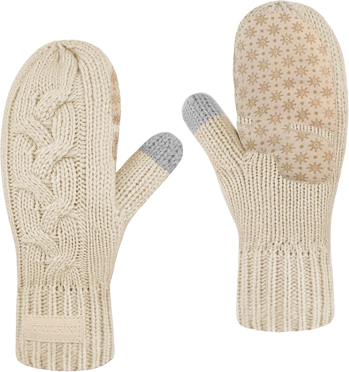 Touchscreen Mittens for Women Sherpa Lined Cold Weather Chunky Cable Knit Mitt