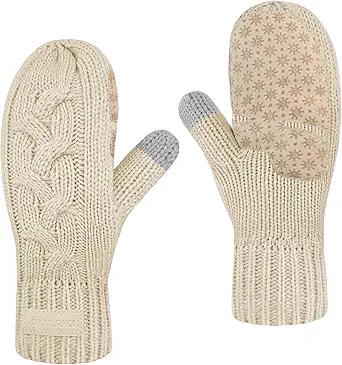 Touchscreen Mittens for Women Sherpa Lined Cold Weather Chunky Cable Knit Mitt