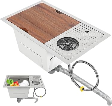 23x14 Undermount Bar Sink with Glass Rinser and Chopping Board, 304 Stainless Steel Workstation Sink, Single Bowl Kitchen Sinks with Cup Washer for Home, Bars, Cafes, Restaurants, RV