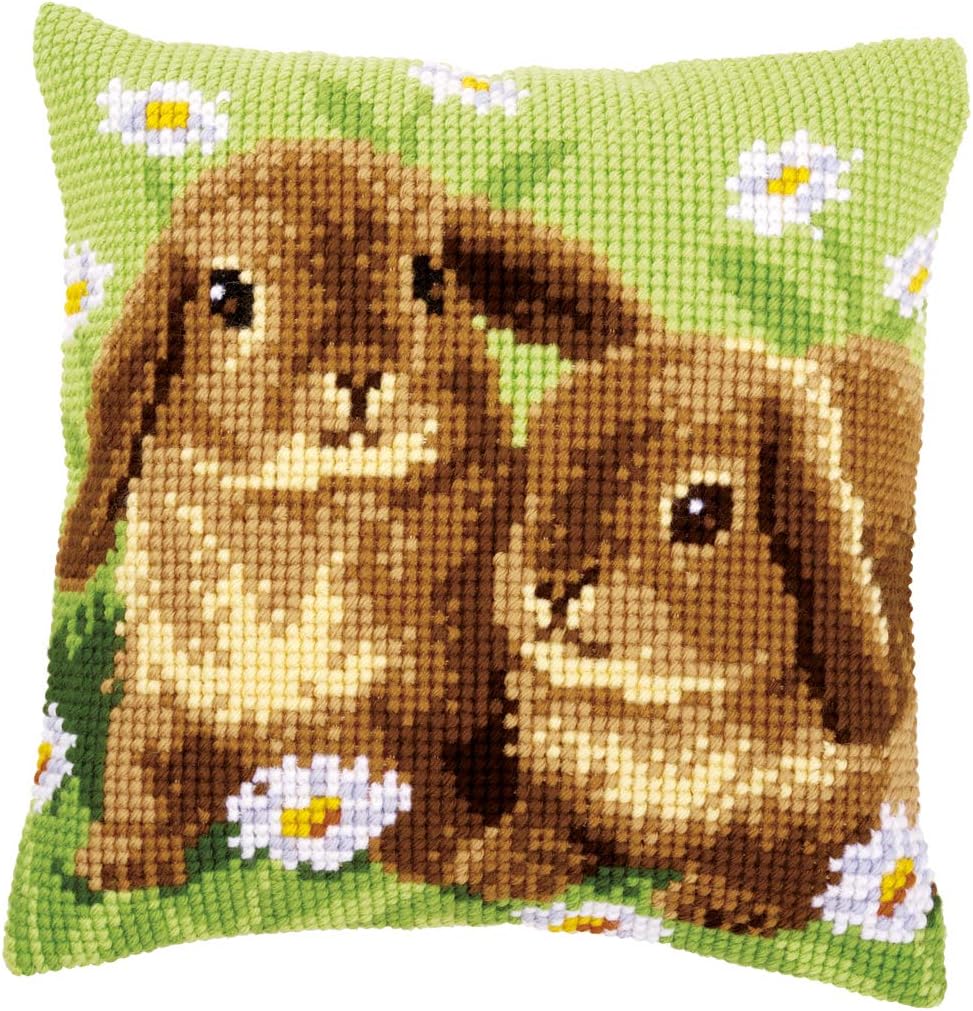 Vervaco Cushion: Two Rabbits, Acrylic, Multi-Colour, 10 x 1 x 14 cm