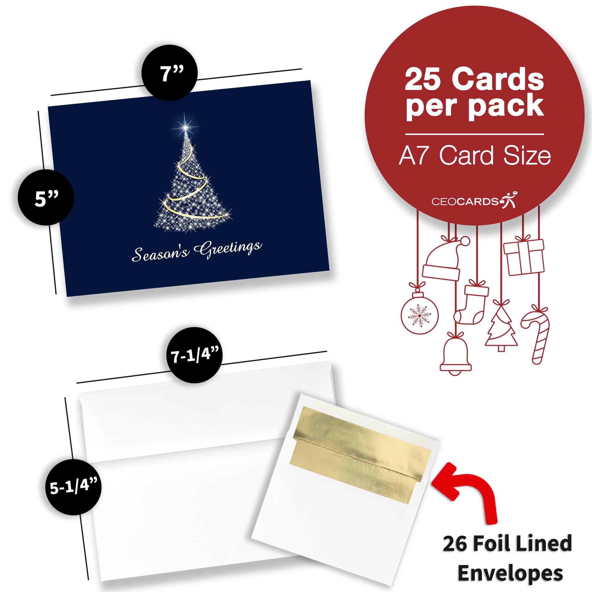 Season's Greetings Cards For Business & Family  Winter Scene  Bulk Greeting Card Set Pack 25 Christmas Cards Envelopes 5x7 Inch A7 Great Office Work Employee