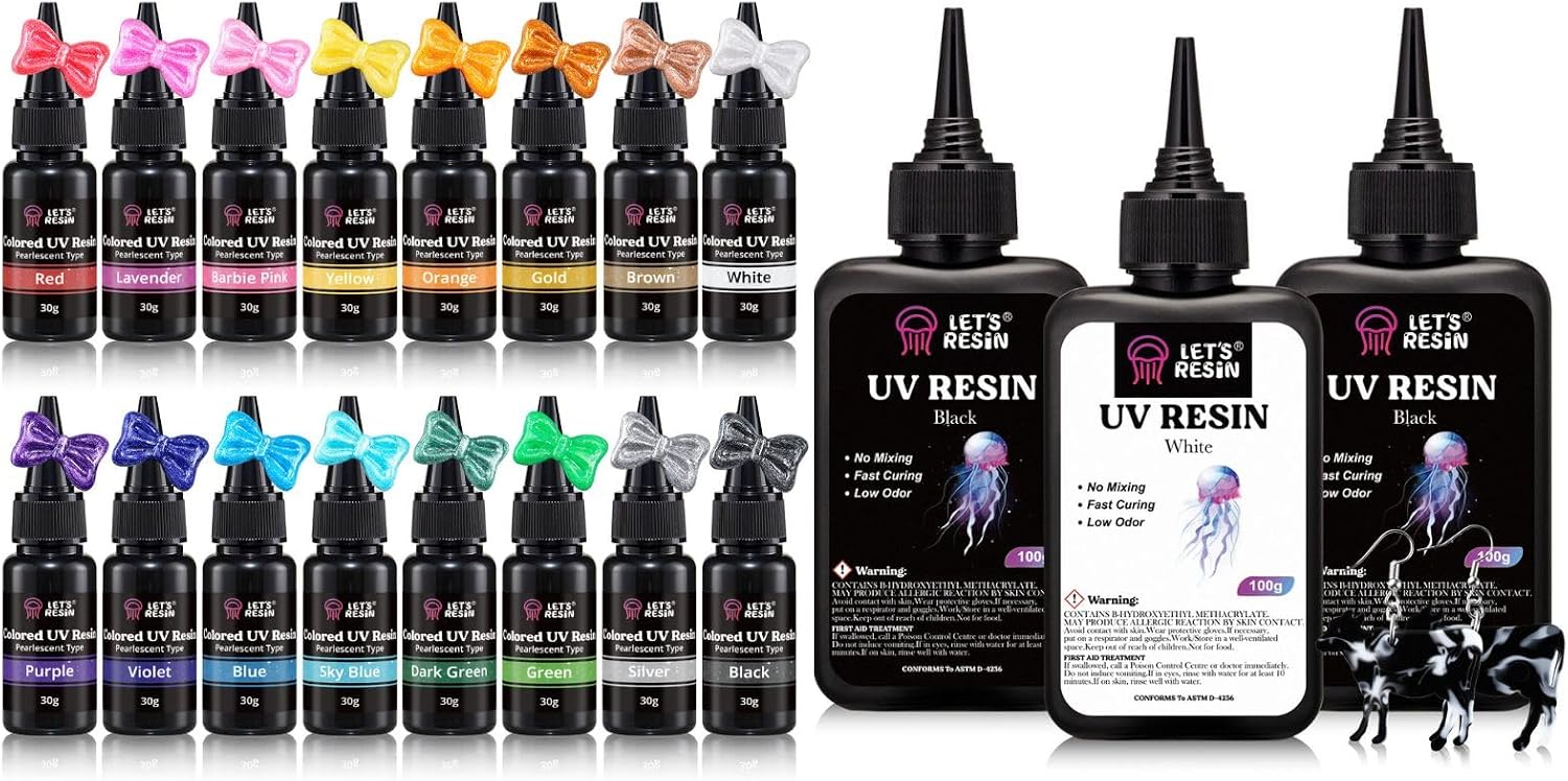 Bundle Set of 16 Colors Pearlescent UV Resin and 300g White & Black UV Resin