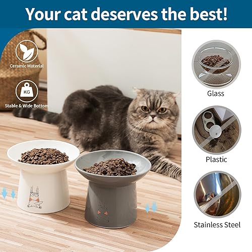 Miniatura 6 de TAMAYKIM Cuencos de cerámica elevados extra anchos de 6.5 pulgadas para gatos, cuencos de comida y agua para gatos mayores grandes y perros