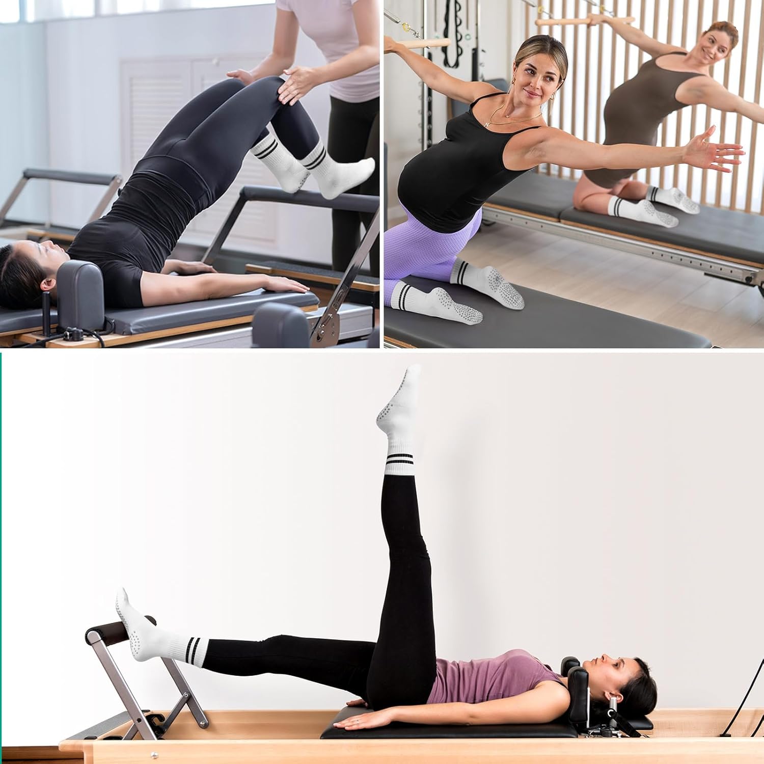 Grip Pilates Crew Socks for Women, Non Slip Yoga Socks with Grips for Barre Hospital Grippy Sticky Sock - Image 2