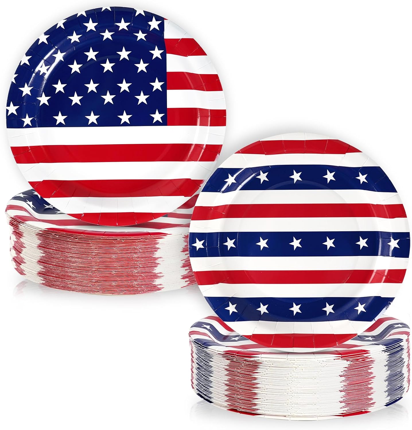 OuMuaMua 100 Pcs American Flag Patriotic Party Supplies, Red White and Blue Paper Plates, 9" Disposable Dinner Tableware Set for Veterans Day Election Day 4th of July Independence Day Decorations