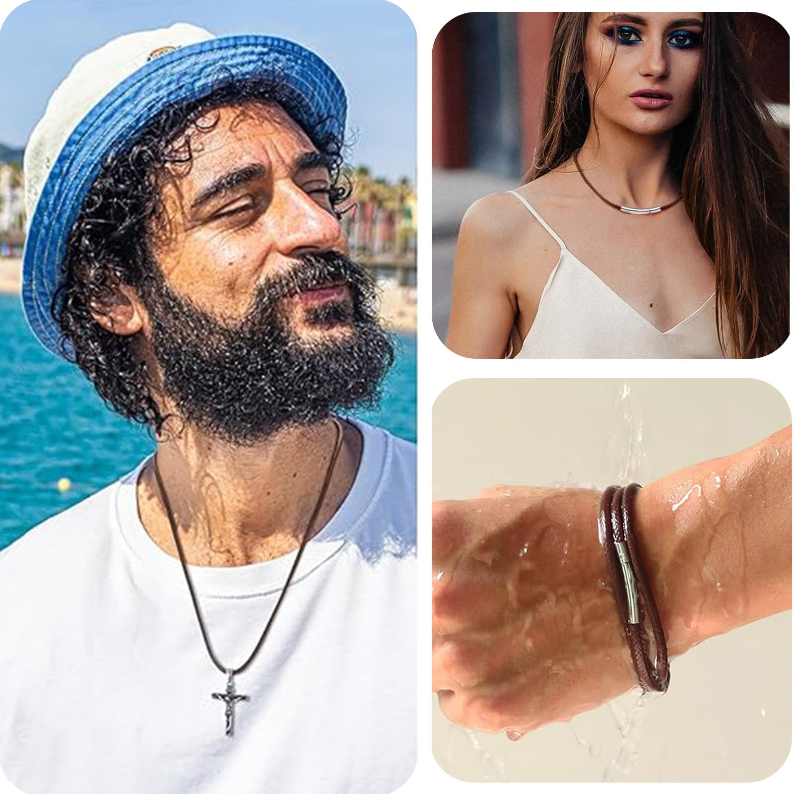 Lederband für Ketten 4 Stück, 2 mm Lederkette Damen Schwarz （40-55cm） Herren Lederkette Mit Verschluss, Geeignet Männer Frauen, Armband Halskette Diy Handwerk