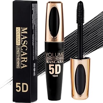 5D Silk Fiber Eyelash Black Mascara, Volume & Length Waterproof Mascara, Extra Long Thick False Lash Effect Mascaras, All-Day Wear for Luxurious 4D Lashes, Long-Lasting & No Smudge Mascaras