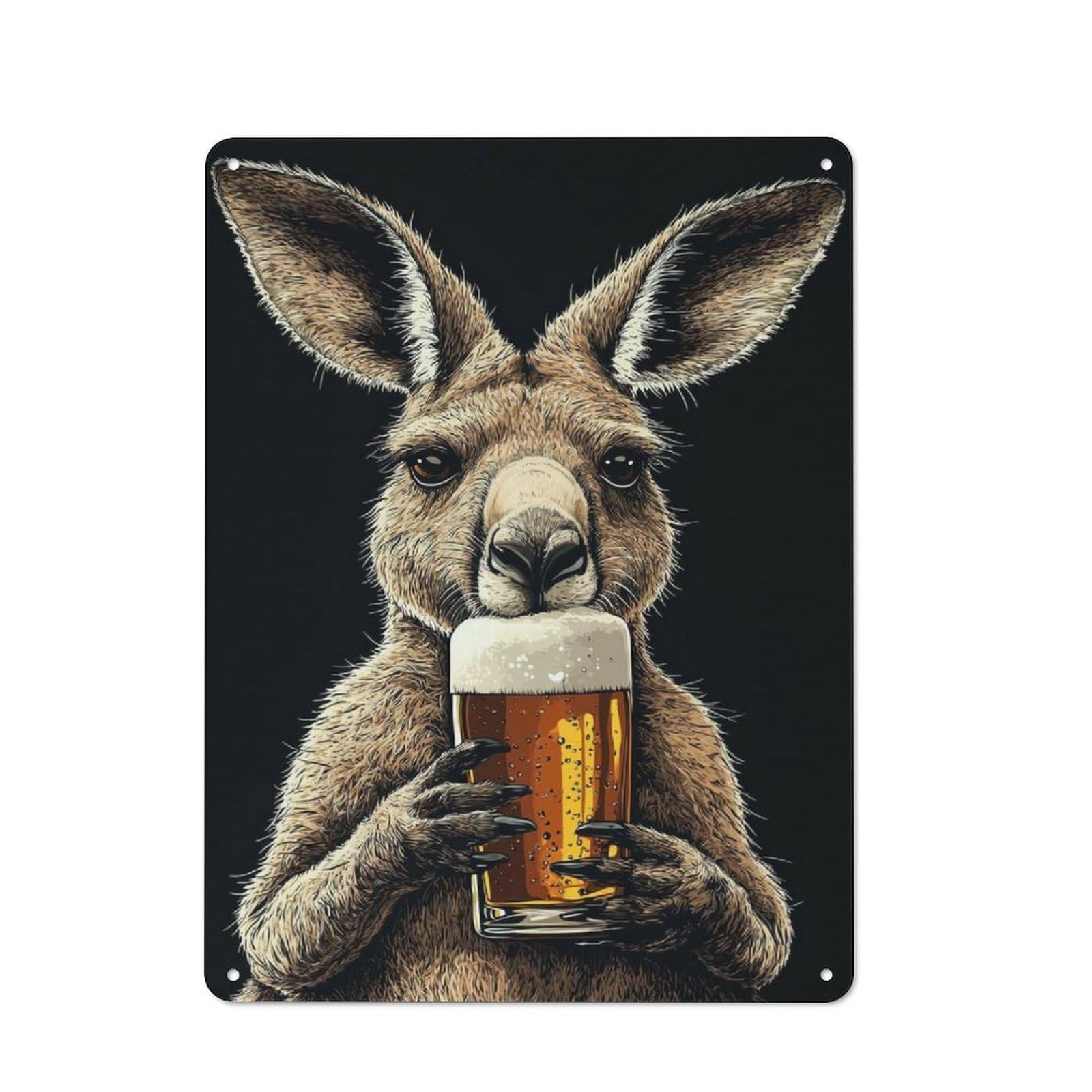 Junmoney Style-4 Metal Wall Sign 40X30cm Featuring Kangaroo With Beer For Workshop Wall, For Room Styling Across Workshops And Hobby Rooms