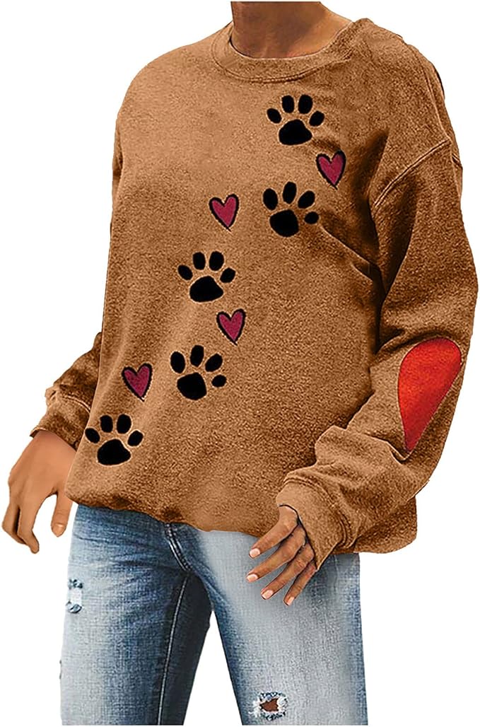 Dog Mom Sweatshirt Women Funny Cute Dog Paw Graphic Pullover Casual
