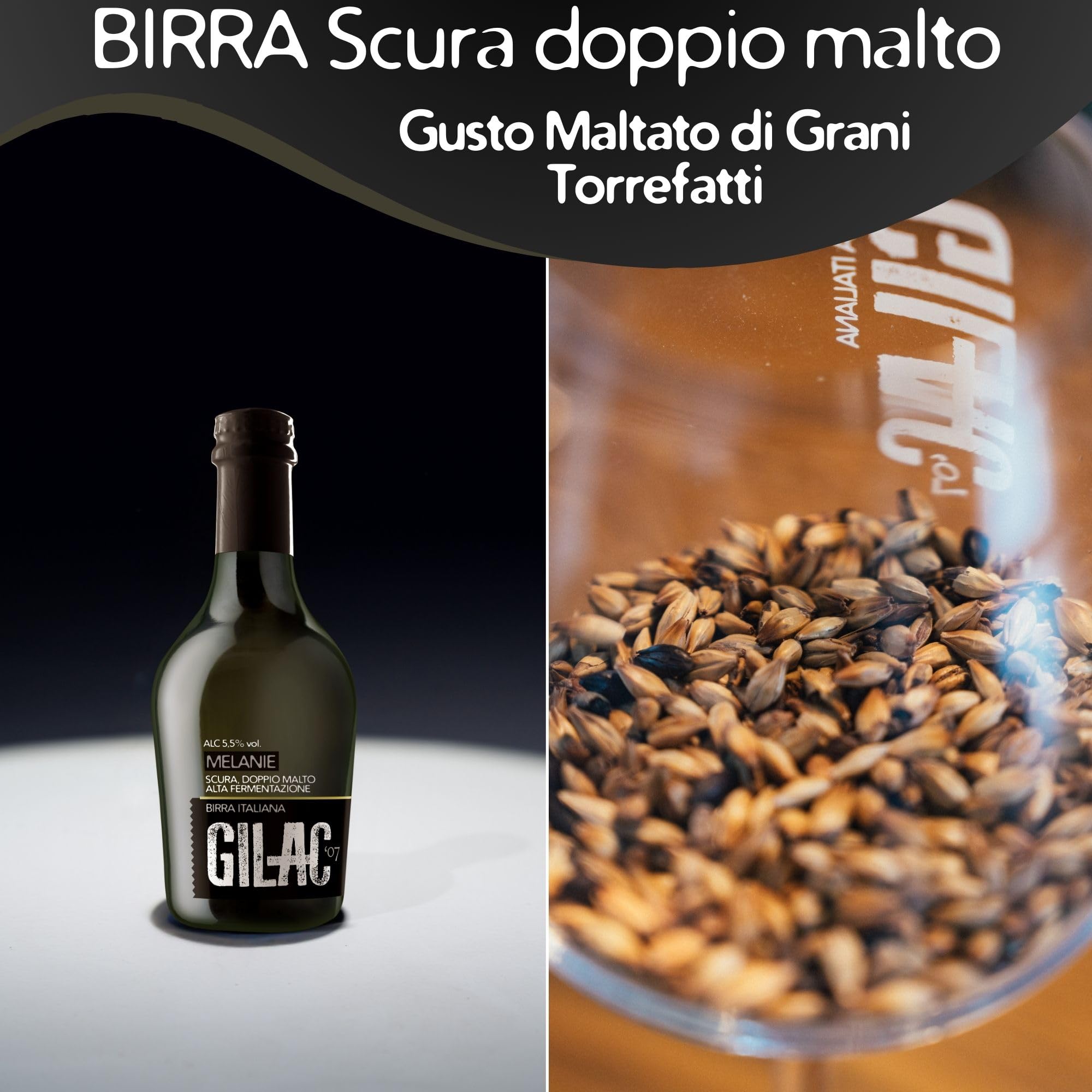 GILAC MELANIE OATMEALSTOUT Birra artigianale Doppio Malto 6 Bottiglie da 75cl, Birra Scura Italiana Non Filtrata e Non Pastorizzata, Birre Artigianali Confezioni Regalo - Gradazione Alcolica 5,5% Vol