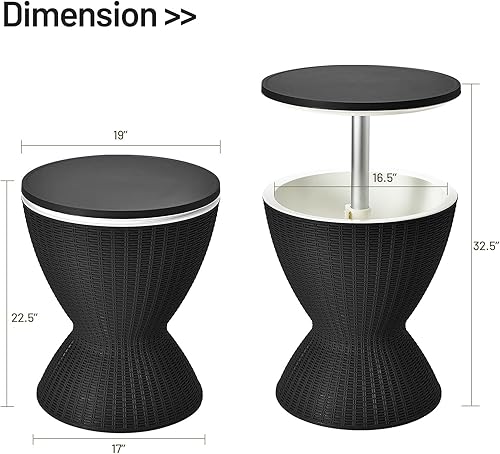 Vista 3 de Tangkula Mesa de Bar para Exteriores, Mesa de Patio de Ratán con Enfriador de Cerveza y Vino de 8 Galones, Cubo de Hielo para Todo Clima