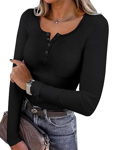 SAMPEEL Womens Long Sleeve Henley Shirts Slim Fit Tops 2025