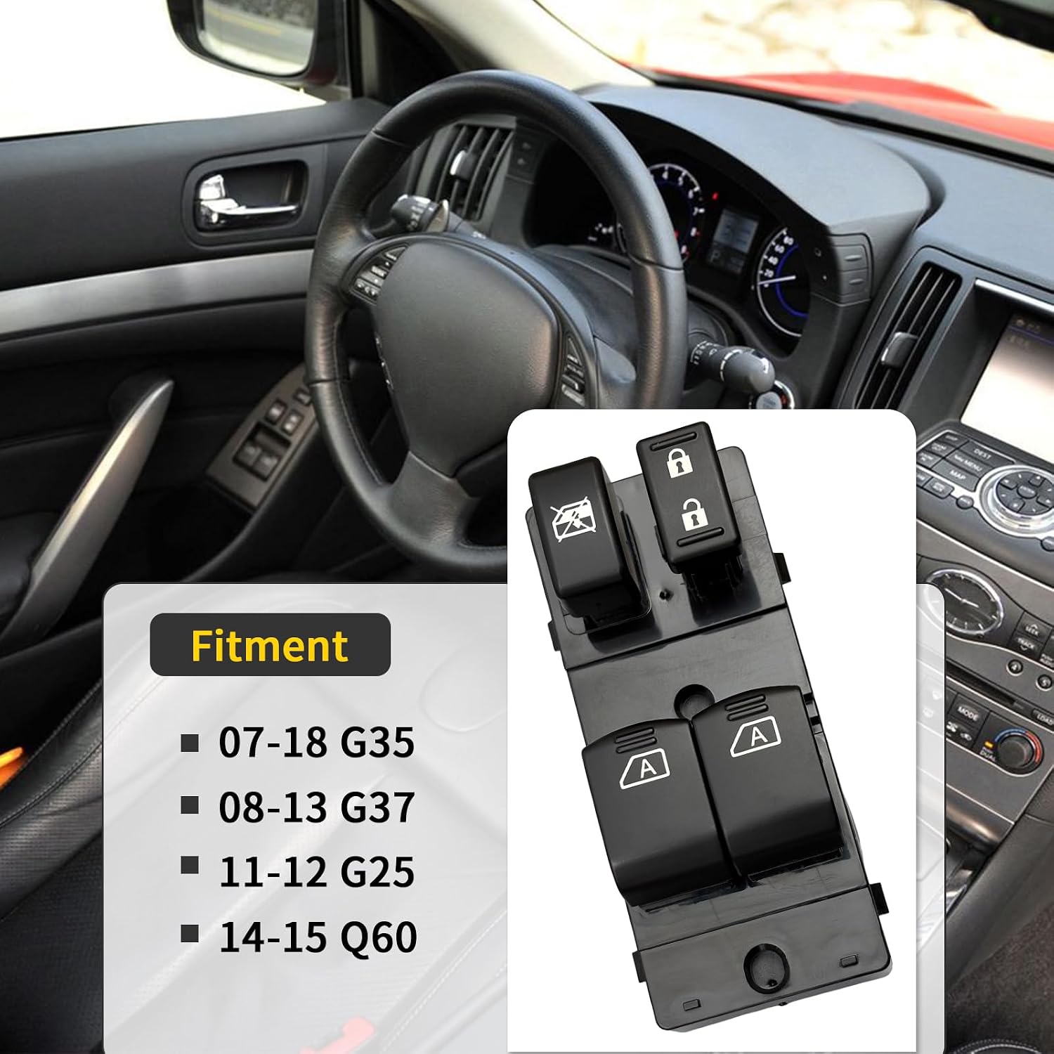 Driver-Side Window Switch - 25401-JL44A, 25401-JL40D - Fits 07-18 Infiniti G35, 08-13 G37, 11-12 G25, 14-15 Q60 2-Door - Plug & Play, Free Pry Bar