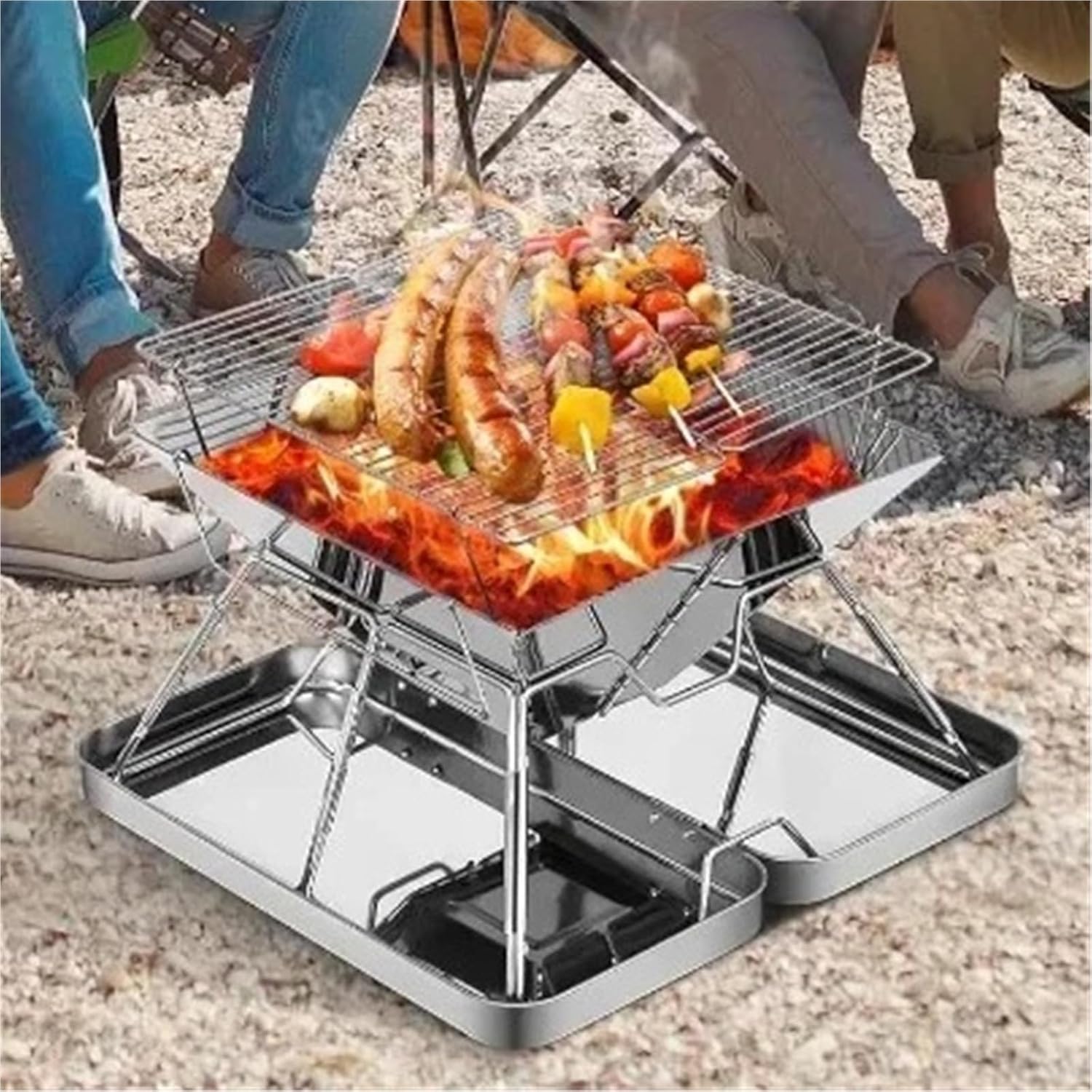 Folding Stainless Steel Camping Fire Pit Portable Charcoal Grill Backpacking Grill Outdoor Cooking Camping Picnics