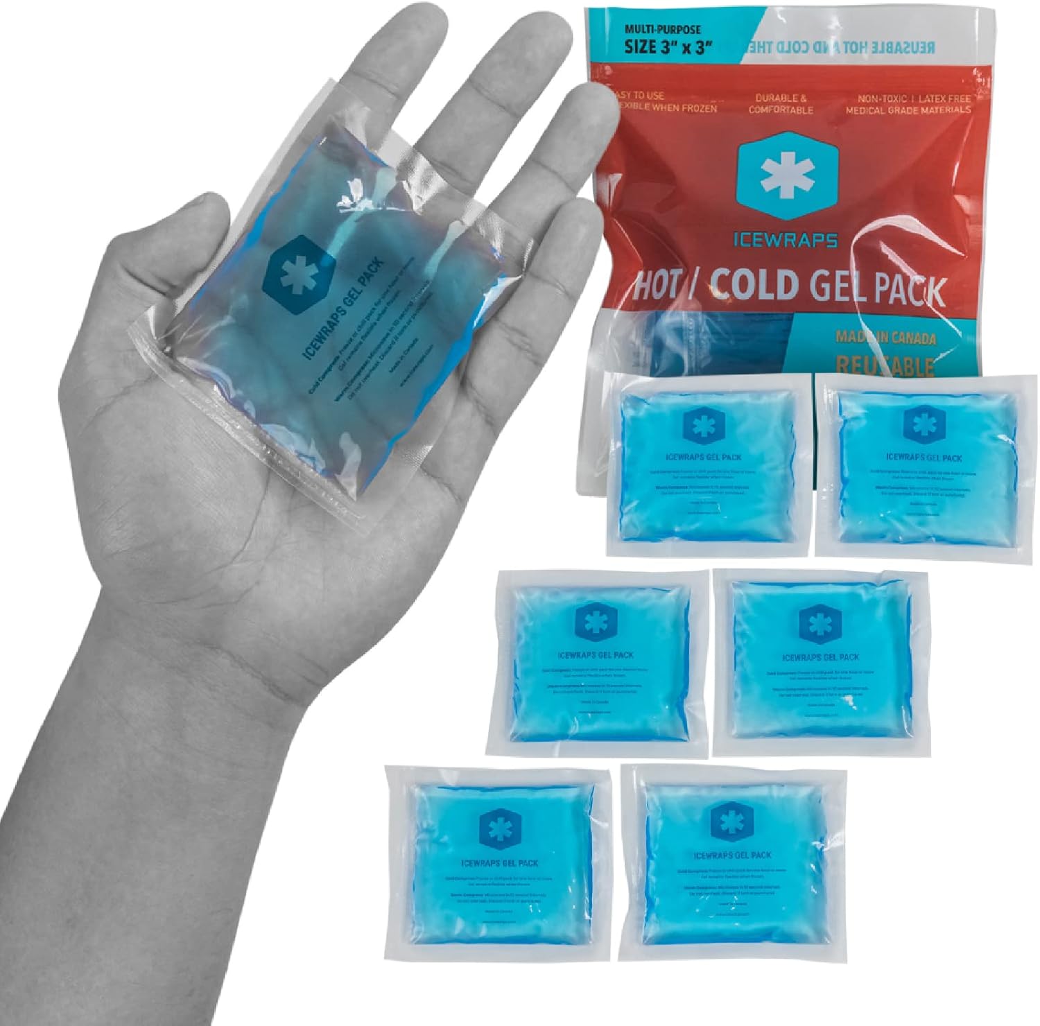ICEWRAPS 3"x3" Small Gel Ice Packs for Injuries Reusable and 3"x5" Gel Ice Packs for Injuries - Reusable | Soft Flexible Ice Packs | Hot Cold Packs for Nose, Face, or Fingers | Small and Reusable
