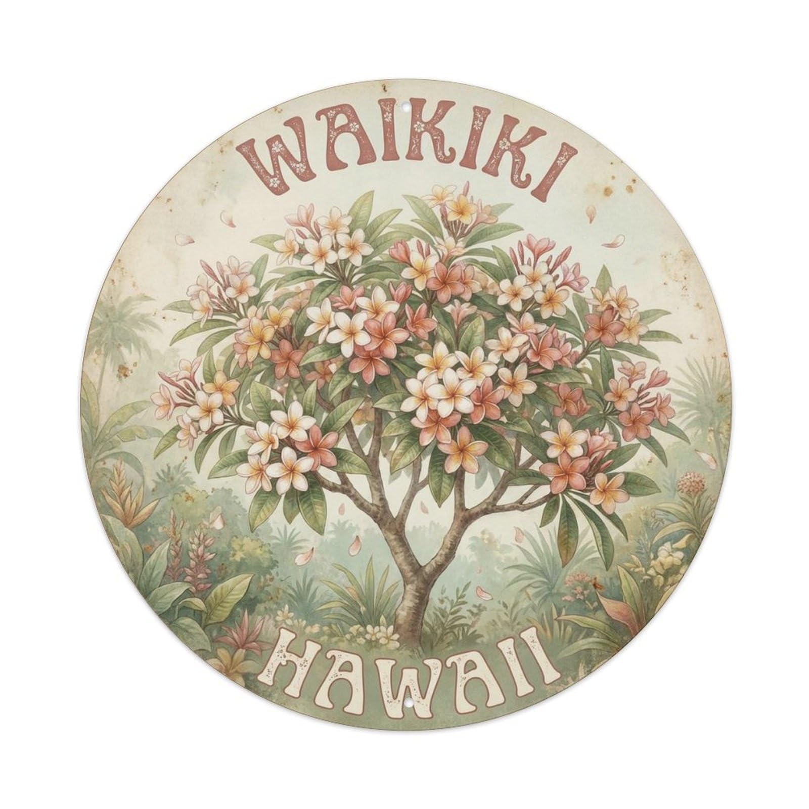 Waikiki Hawaii Blossom Beach Destination Tropical Metal Tin Sign