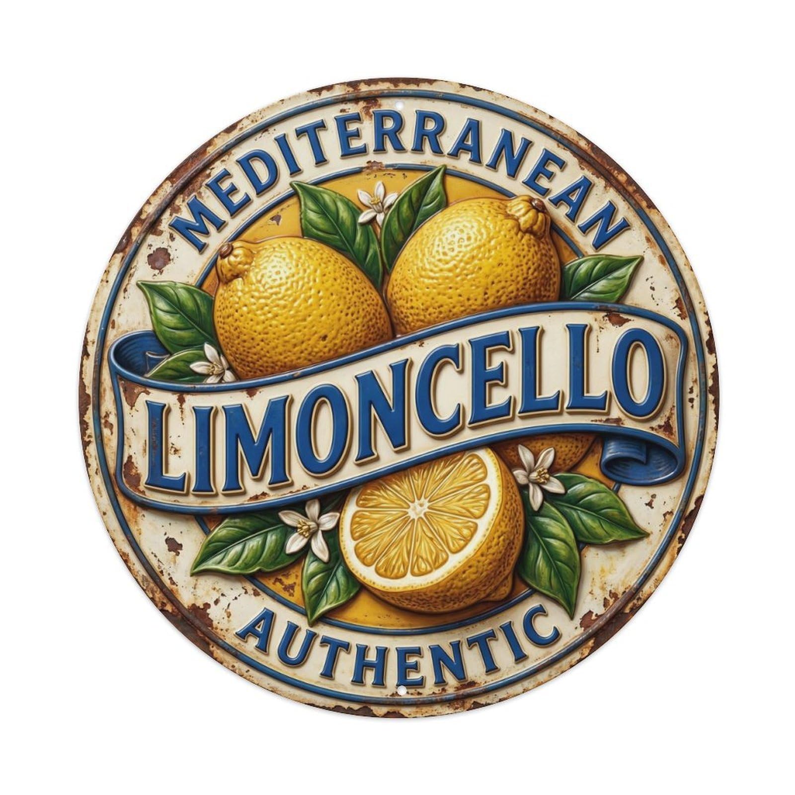 Emartworked Italian Limoncello Vintage Metal Tin Sign Plaque Wall Decor for Cafe, Club, Garden Round Metal Poster 8x8Inch