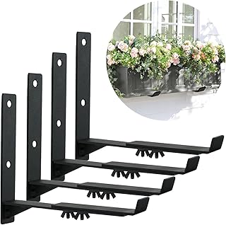 Thrivinest Window Box Brackets, Adjustable Planter Box Brackets (7.8 to 11.4 inch) Heavy Duty Metal Flower Box Wall Mounting Hooks for Railings, Garden, Balcony, Fences, Black(4 Pack)