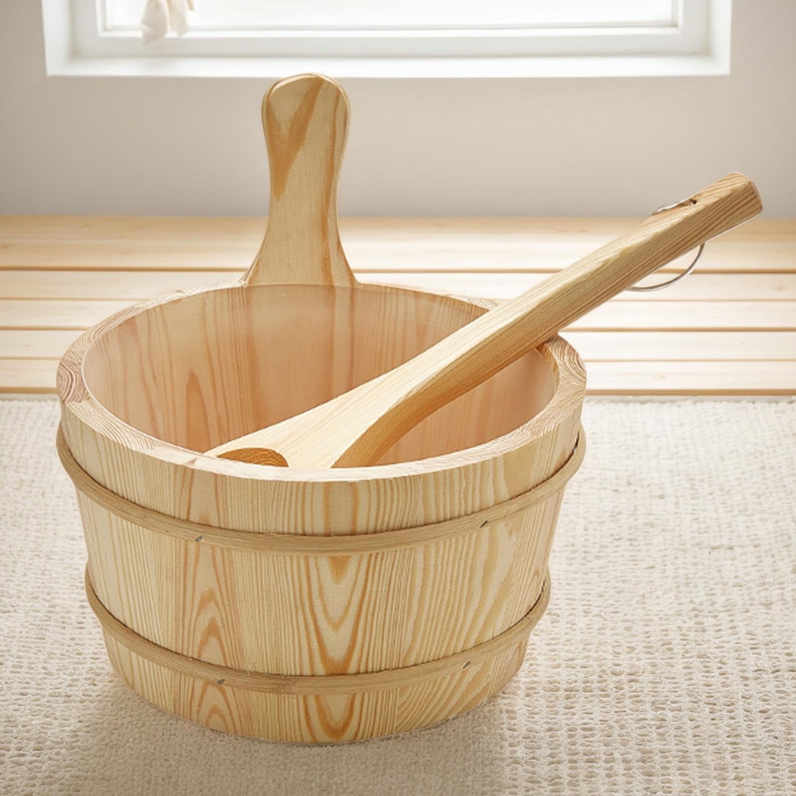 Kit Sauna - in Legno per il Secchio di Sauna | Secchio Impermeabile 4 Litri Doccia Legno per Spa Casa Giardino Hotel Appartamento