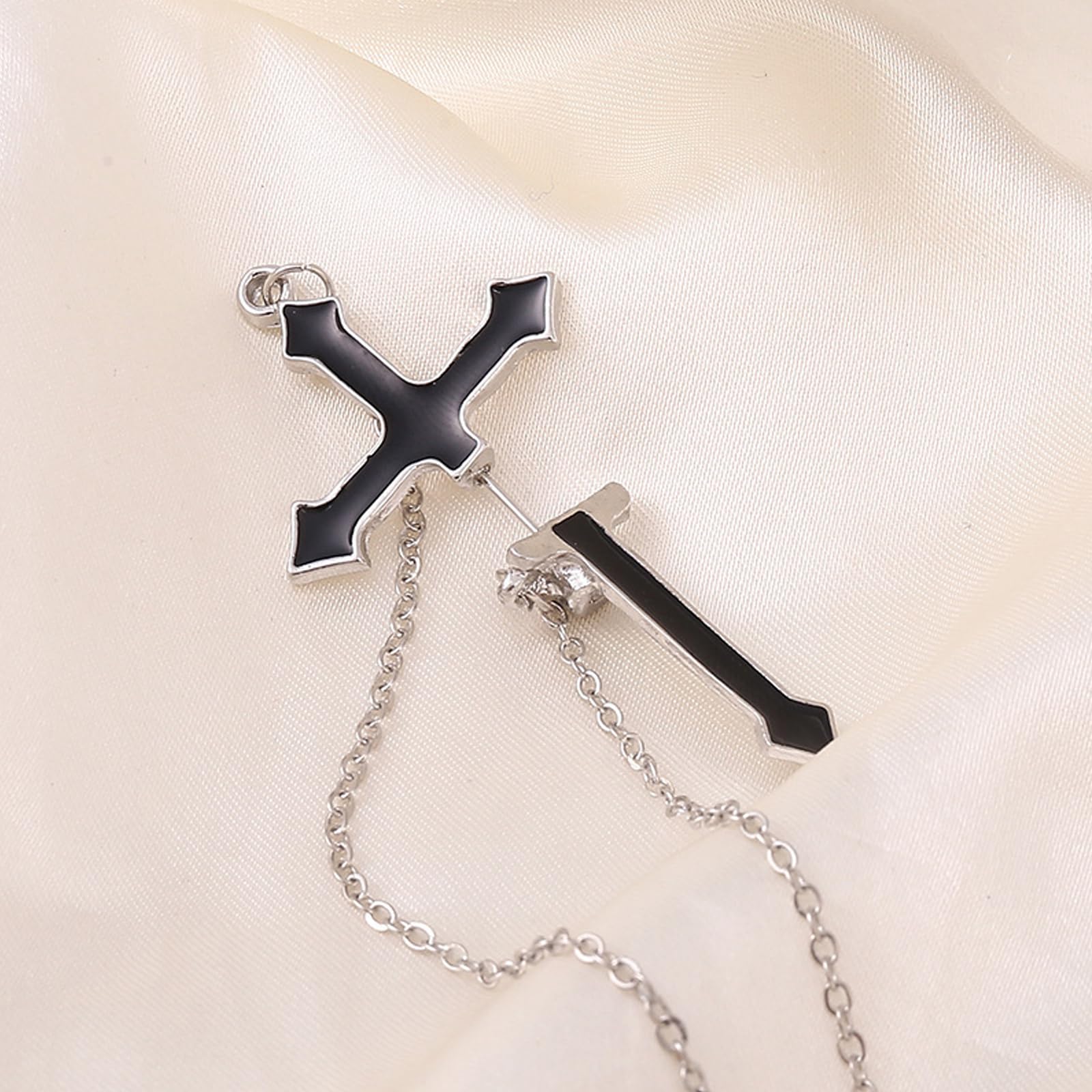 2 Piezas Punk Style Cross Stud Pendientes Moda Negro Escalador Cadena Colgante Colgante, Cadena Espada Vaina Pendientes de Hombres Muchachos Niños
