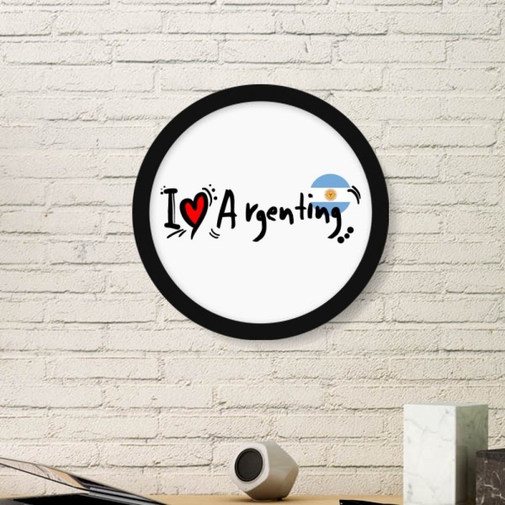 Cadre photo bois rond noir illustration drapeau Argentine amour coeur art