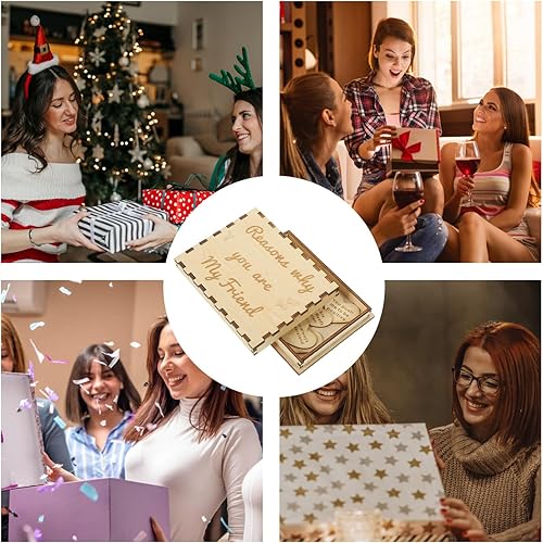 Miniatura 8 de VOSAREA 1 juego de caja de madera de la amistad Razones por las que eres, caja de madera sin terminar de recuerdo con corazón de madera rebanada