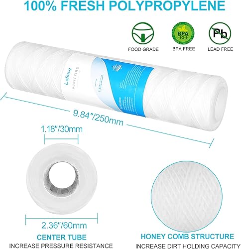 Miniatura 2 de Cartucho de filtro de agua de sedimentos de cuerda de 5 micrones, 10 x 2.5 pulgadas, paquete de 5, filtración de sedimentos para toda la casa,
