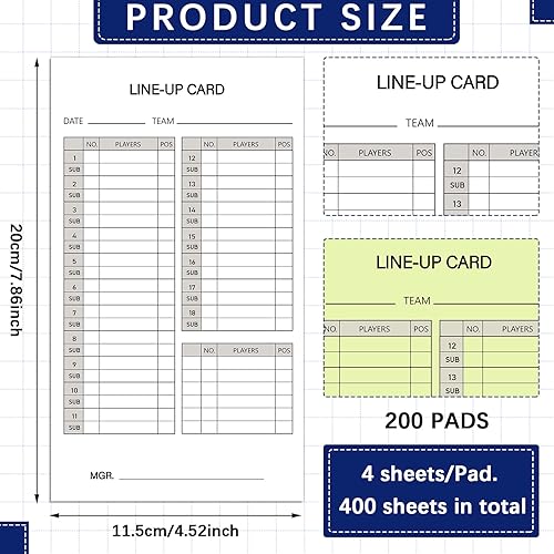 Miniatura 2 de Geyee 50100200 tarjetas de alineación de béisbol y sóftbol de 4.52 x 7.86 pulgadas, juegos de hojas con lista de jugadores, accesorios de