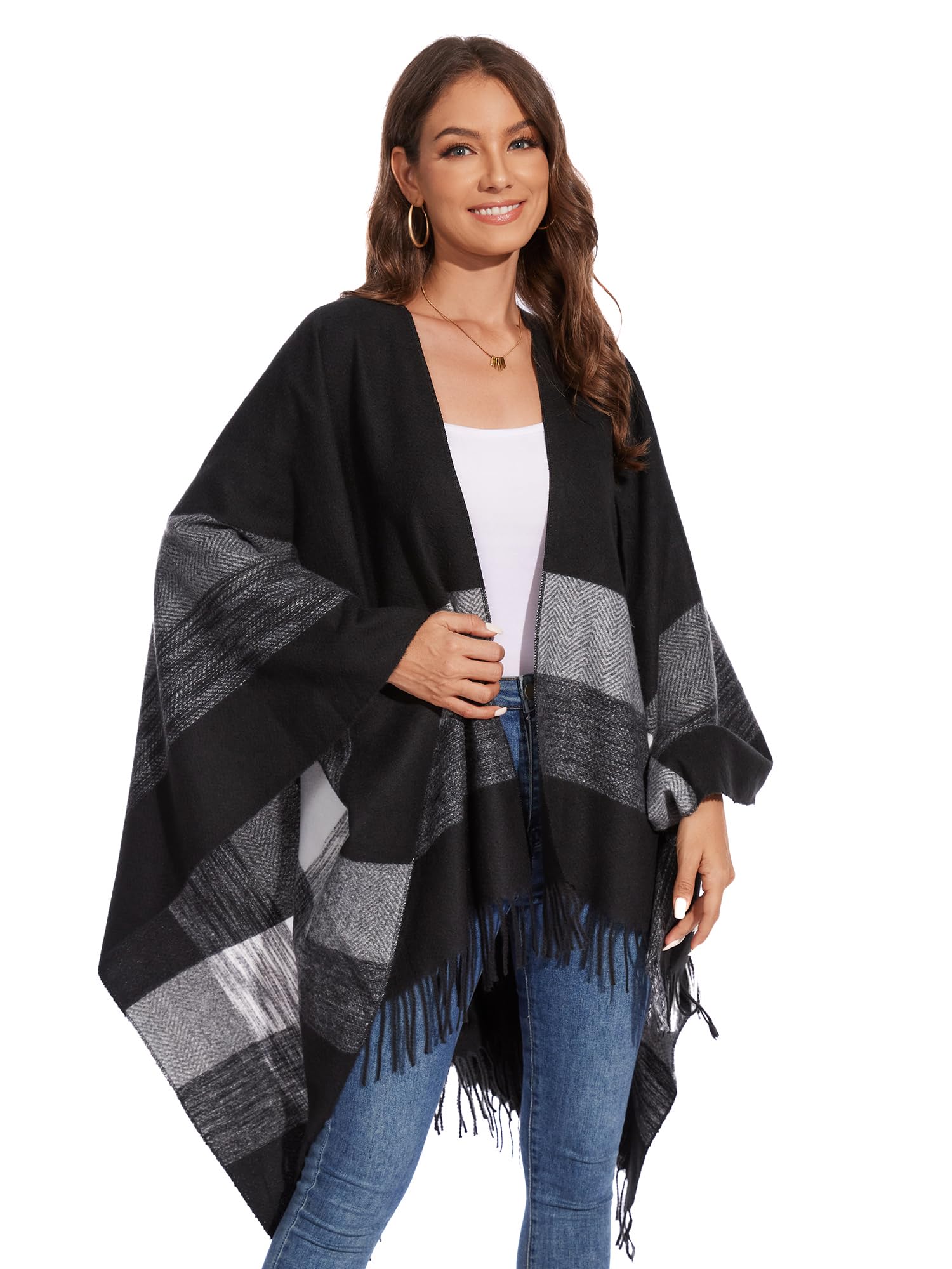 colornival Elegante Mantella da Donna con Fronte Aperto Poncho Morbido, Adatto per Primavera, Autunno e Inverno