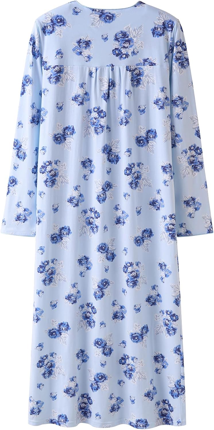 Keyocean Nightgowns for Women, Soft Cotton Comfy Lightweight Embroidered Long-sleeve Nightdress - Image 2