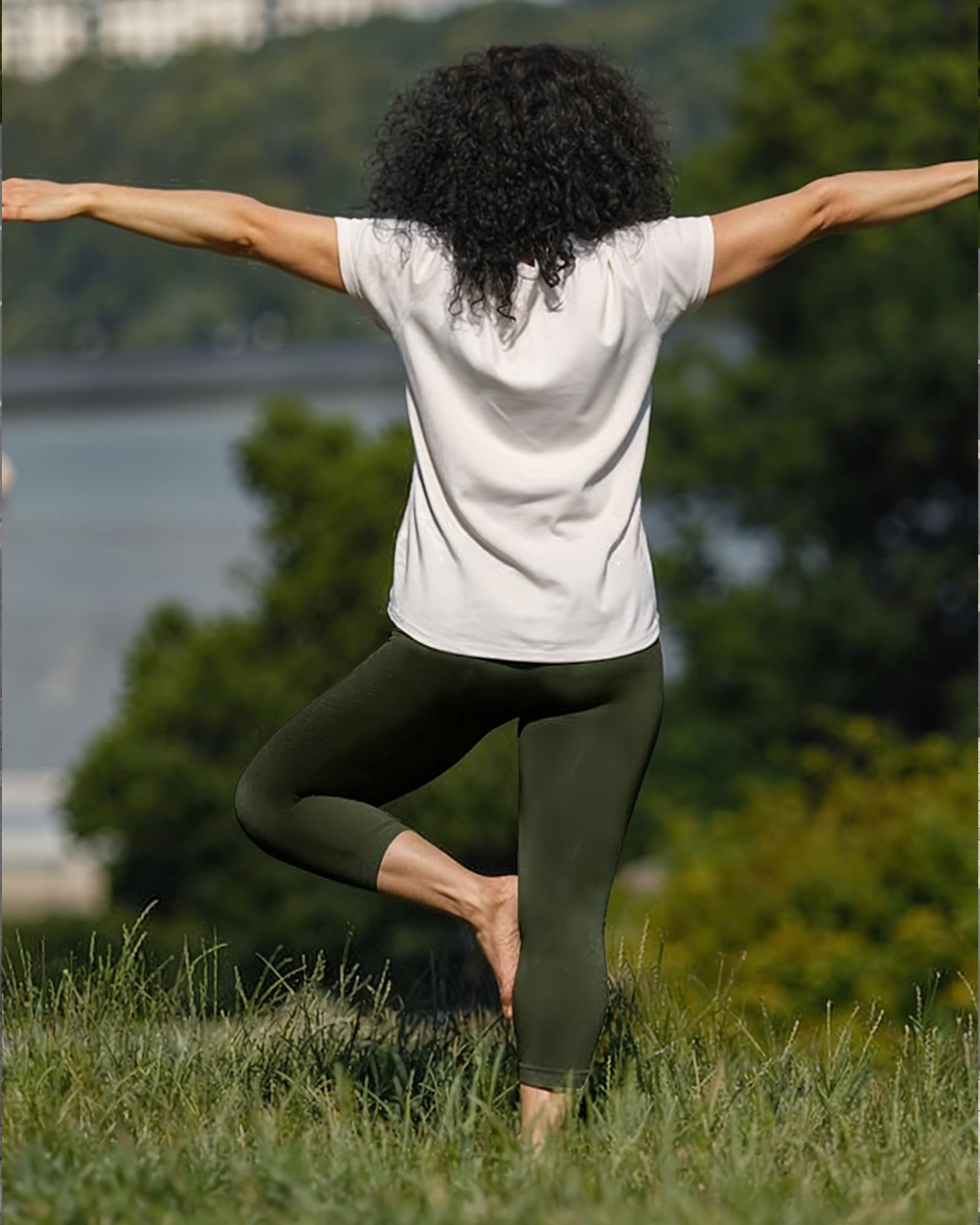 GAYHAY High Waist Yoga Pants with Pockets, Leggings for Women Tummy Control Compression Workout Leggings for Women: 19“ Inseam Medium Olive