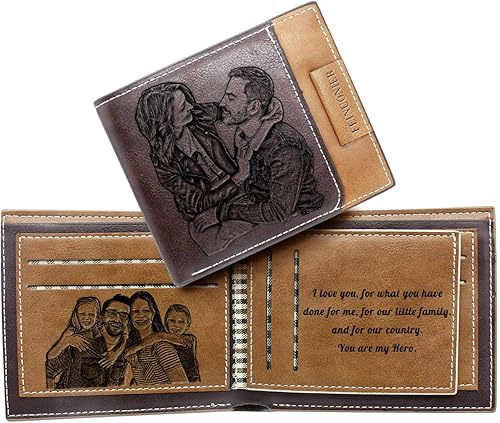 Carteras grabadas personalizadas foto cuero cartera hombres,marido,papá,hijo,regalos personalizados, Estilo 3 - Rojo Marrón, Estándar,