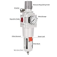 Vista 2 de NANPU 1" NPT Filtro de aire comprimido regulador combinado tipo piggyback, elemento de latón de 5 micrones, cuenco de policarbonato, desagüe