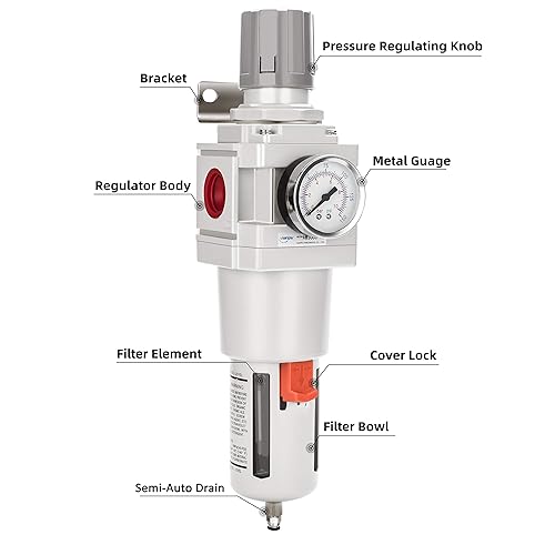Miniatura 41 de NANPU Regulador de filtro de aire comprimido NPT de 1/2 pulgada combinado a cuestas, elemento de latón de 5 micrones, cuenco de polietileno, drenaje