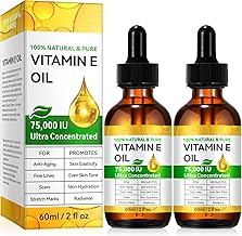 2 Pack Vitamin E Oil, Vitamin E Oil Blend 75,000 IU for Plump Skin, Reduce Fine Lines & Scars, Moisturizing Skin, for Skin, Scars, Face & Full Body