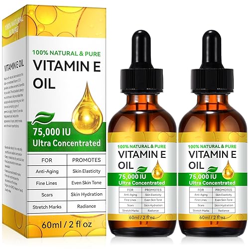 Tiuedu 2PCS Natural Vitamin E Oil for Skin, Ultra Concentrated Vitamin E Oil for Face, Hair and Scars, Moisturizing Dry Skin Oils, Promotes Skin Elasticity