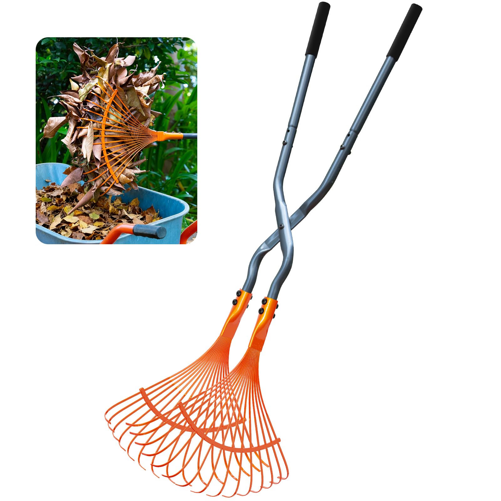 Laubgreifer für Gartenarbeit, Laubpflücker, oberer Greifer mit langem Stahlgriff und breiter Stahlklaue, gepolsterter Griff, Laubaufnahmewerkzeuge für Blätter, Rasenschnitt, Zweige